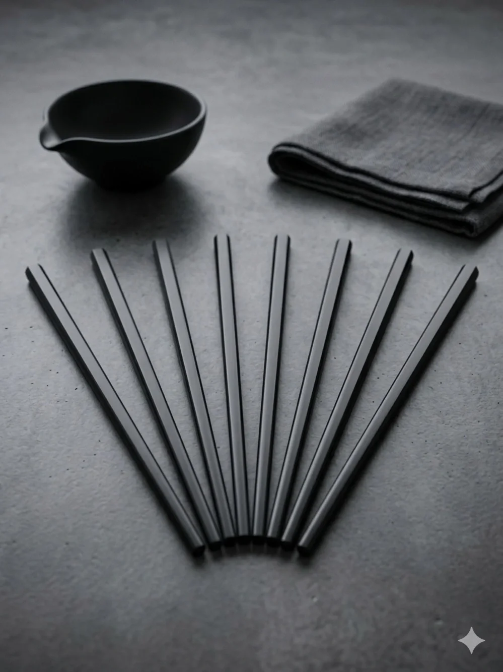 8-Pc‎ Vintage-Era Chinese Style Matte Black Resin Chopsticks Set (9.5